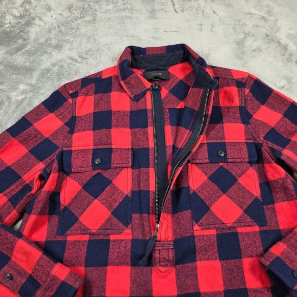 J Crew Shirt Womens Small Red Blue Buffalo Check Wool Blend Flannel Shacket - Picture 3 of 10
